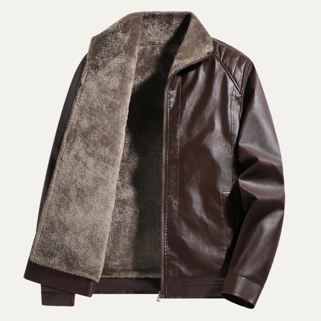 Freja Andersen | Herre klassisk blød fleeceforet Zip Up frakke læder jakke