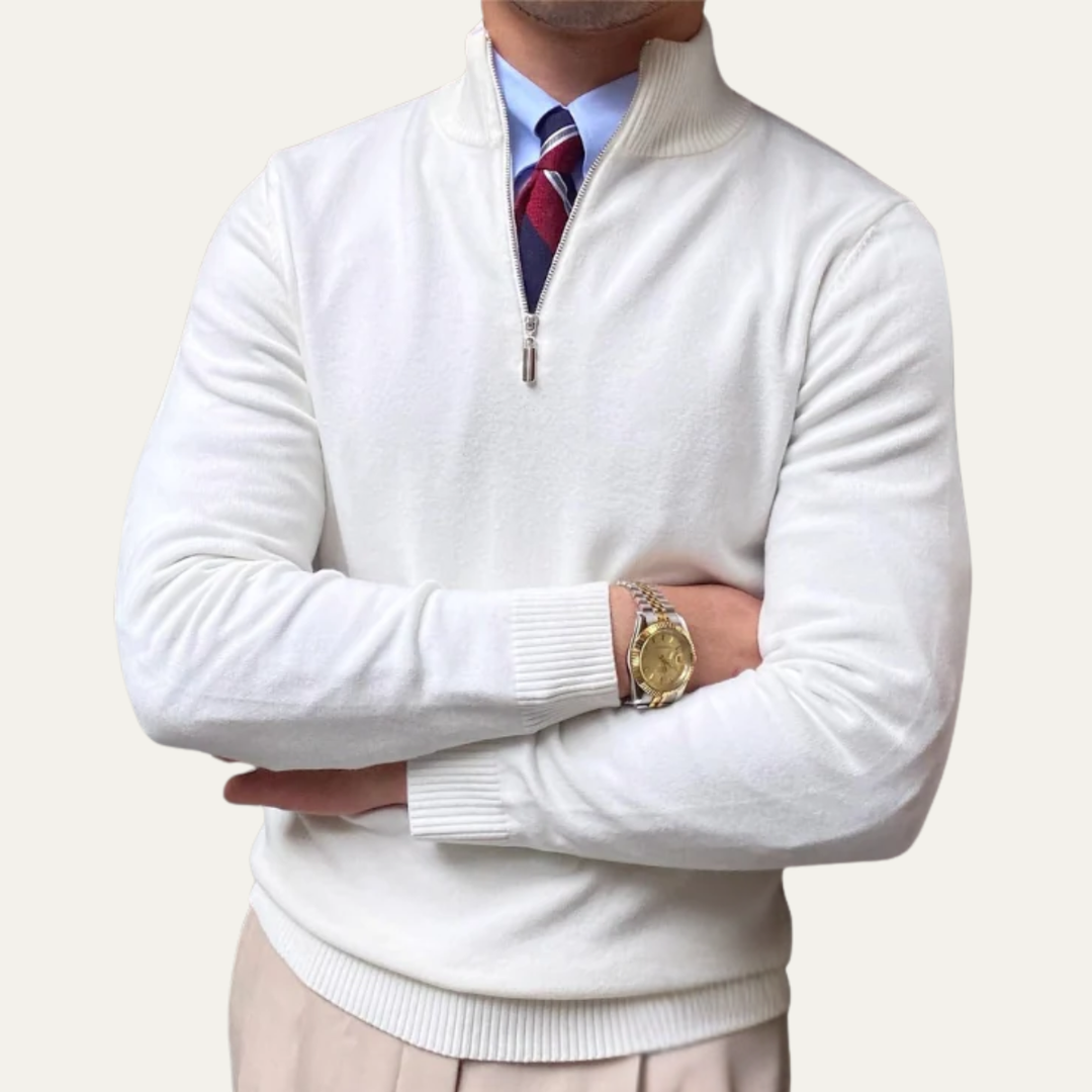 Brookline Ridge herre klassisk Mock Neck halv lynlås kashmir trøje
