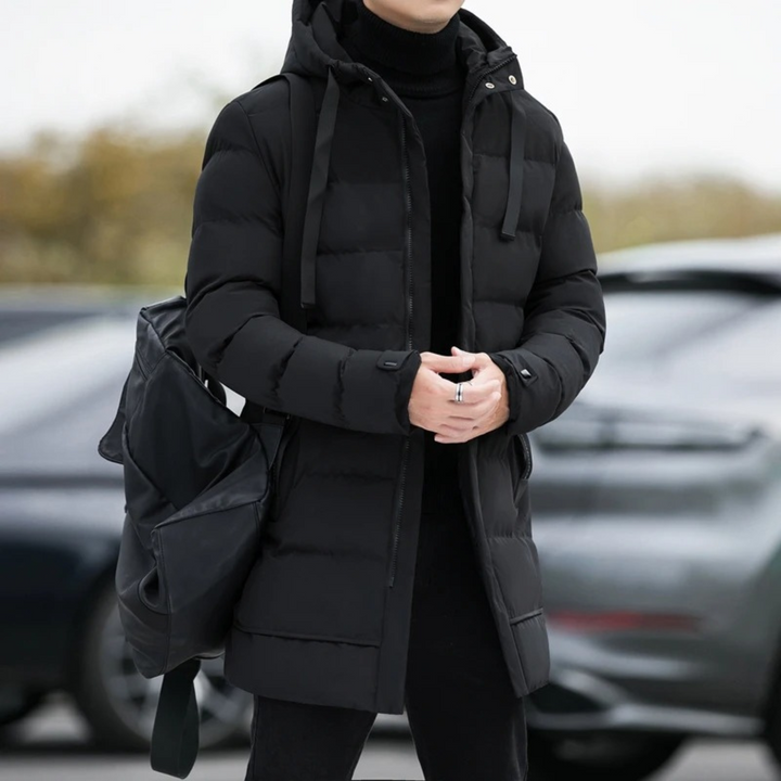 Freja Andersen | Herre Stylish Longline sort puffer frakke