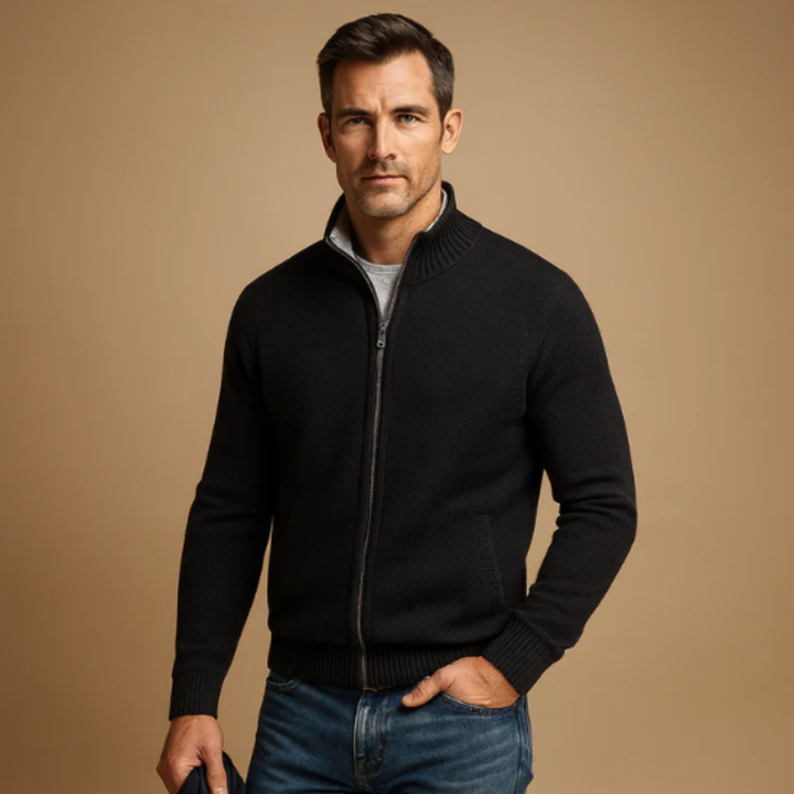 Glenwood | Herre klassisk strikket Zip cardigan med stående krave