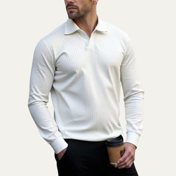 Ironcrest Hill herre afslappet langærmet ribstrikket poloshirt