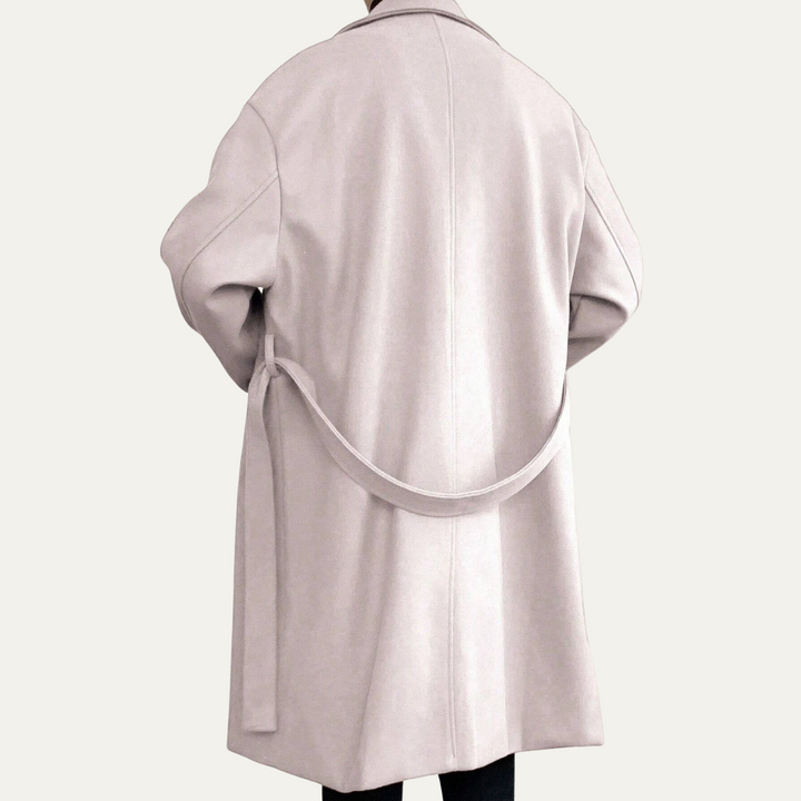 Freja Andersen | Herre stilren Camel Wrap uld frakke med bælte