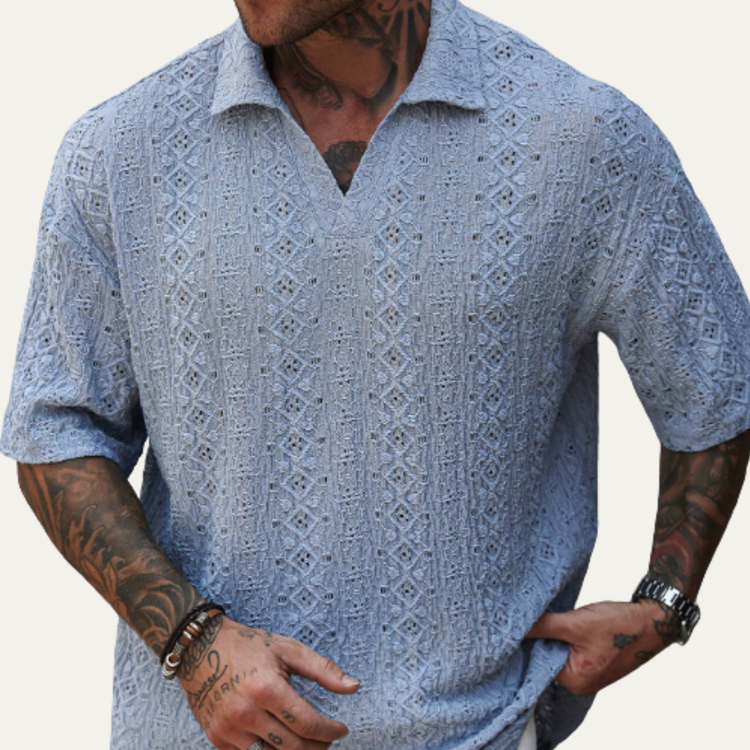 Glenridge Hill herre Bohemian Crochet Mesh hør skjorte - lyseblå