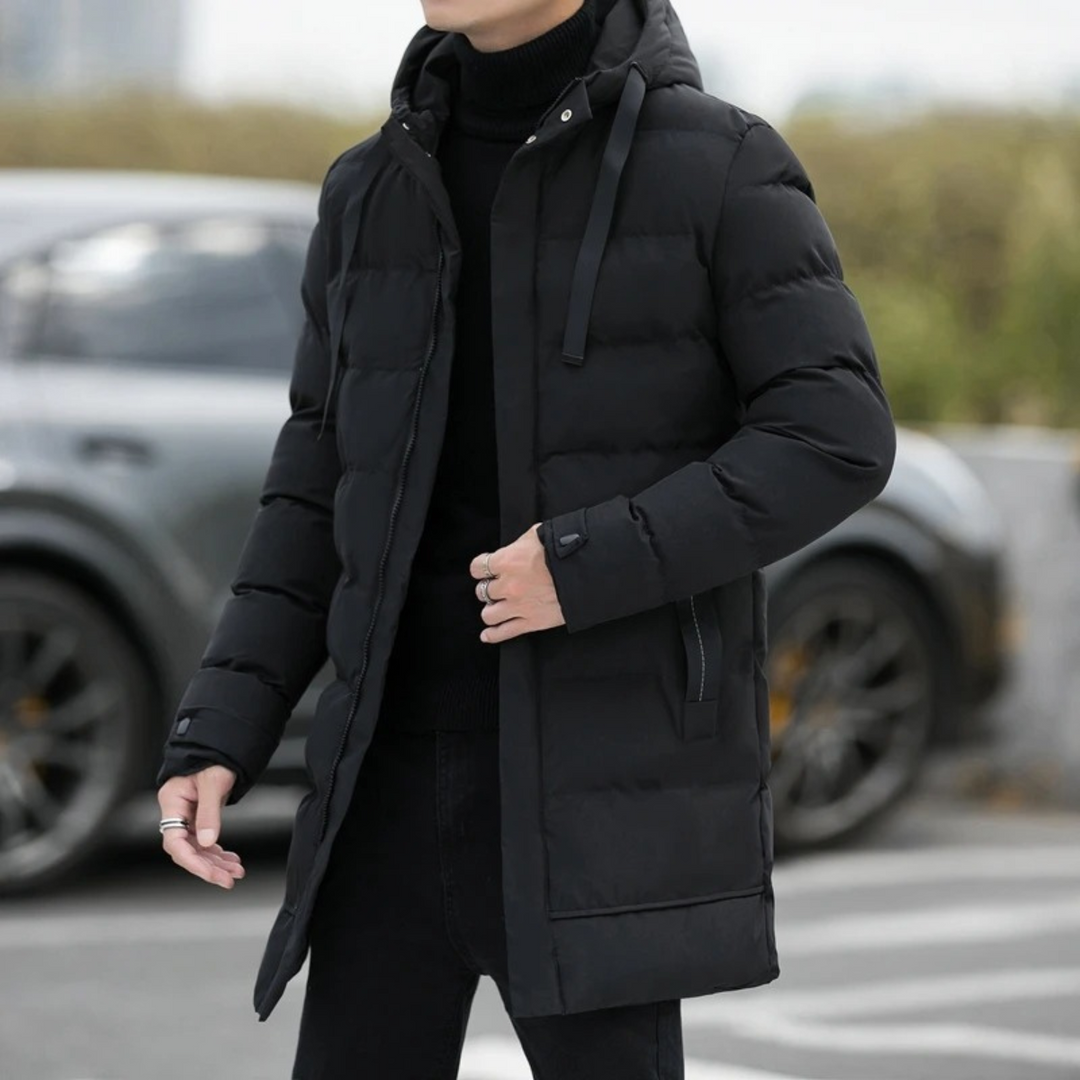 Freja Andersen | Herre Stylish Longline sort puffer frakke