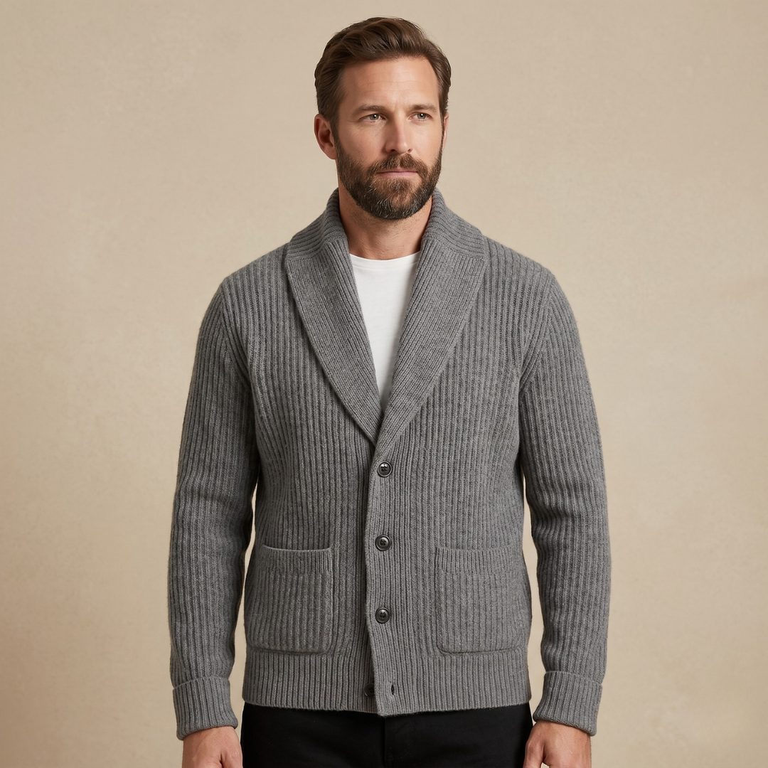 Freja Andersen | Herre Chunky knaplukning strikket Shawl krave cardigan