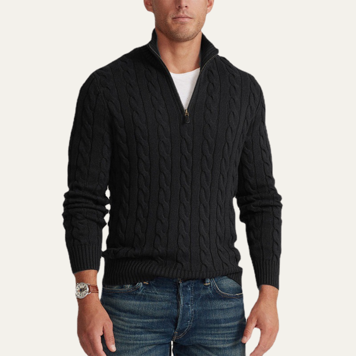 Woodhall | Herre Premium strik Cable Pattern kvart lynlås trøje