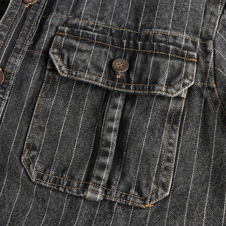 Freja Andersen | Herre vintage Washed lodrette striber denim skjortejakke - mørkeblå
