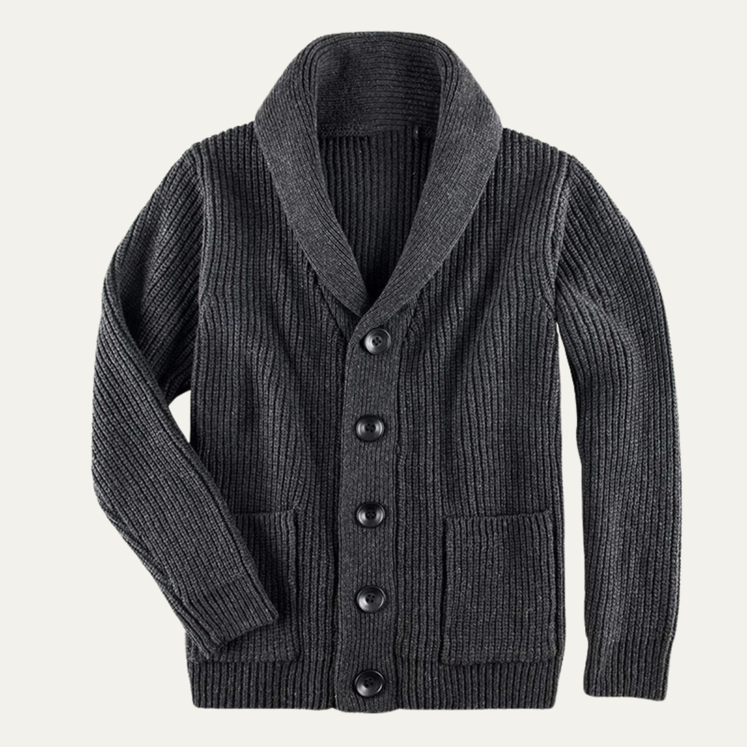 Freja Andersen | Herre Shawl krave strik knaplukning uld cardigan