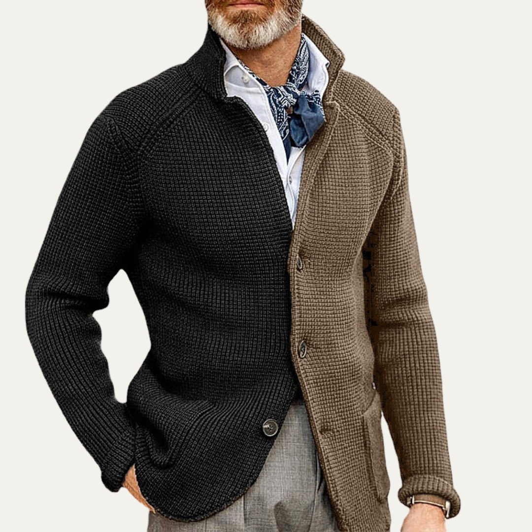 Freja Andersen | Herre stilren afslappet kontrastfarvet strik cardigan