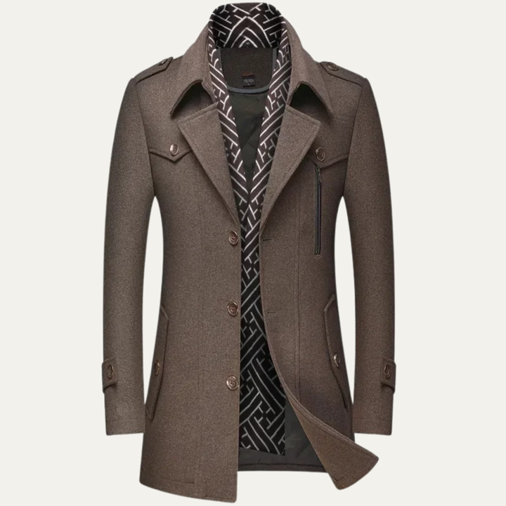 Freja Andersen | Herre uldblanding lang trenchcoat med Lapel krave