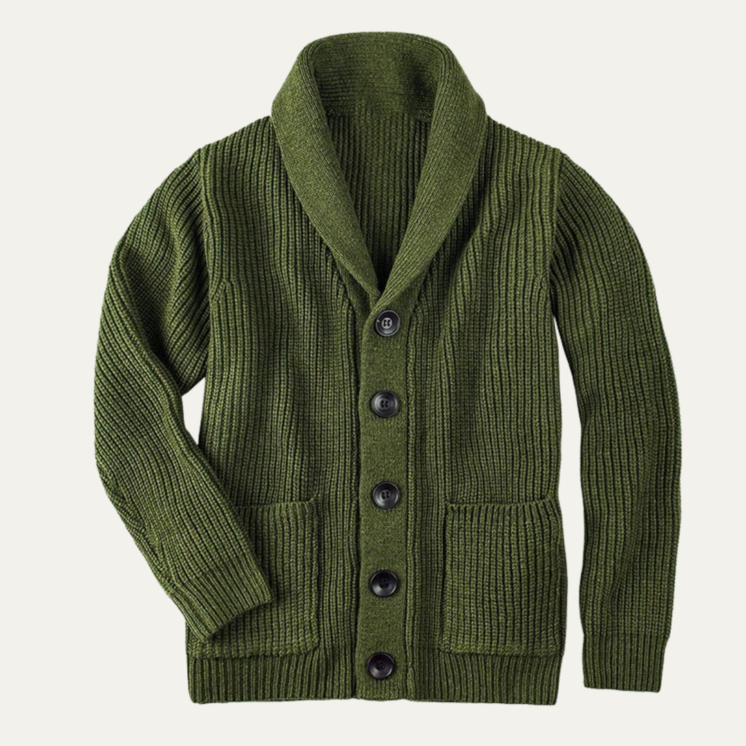 Freja Andersen | Herre Shawl krave strik knaplukning uld cardigan