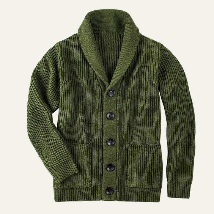 Freja Andersen | Herre Shawl krave strik knaplukning uld cardigan