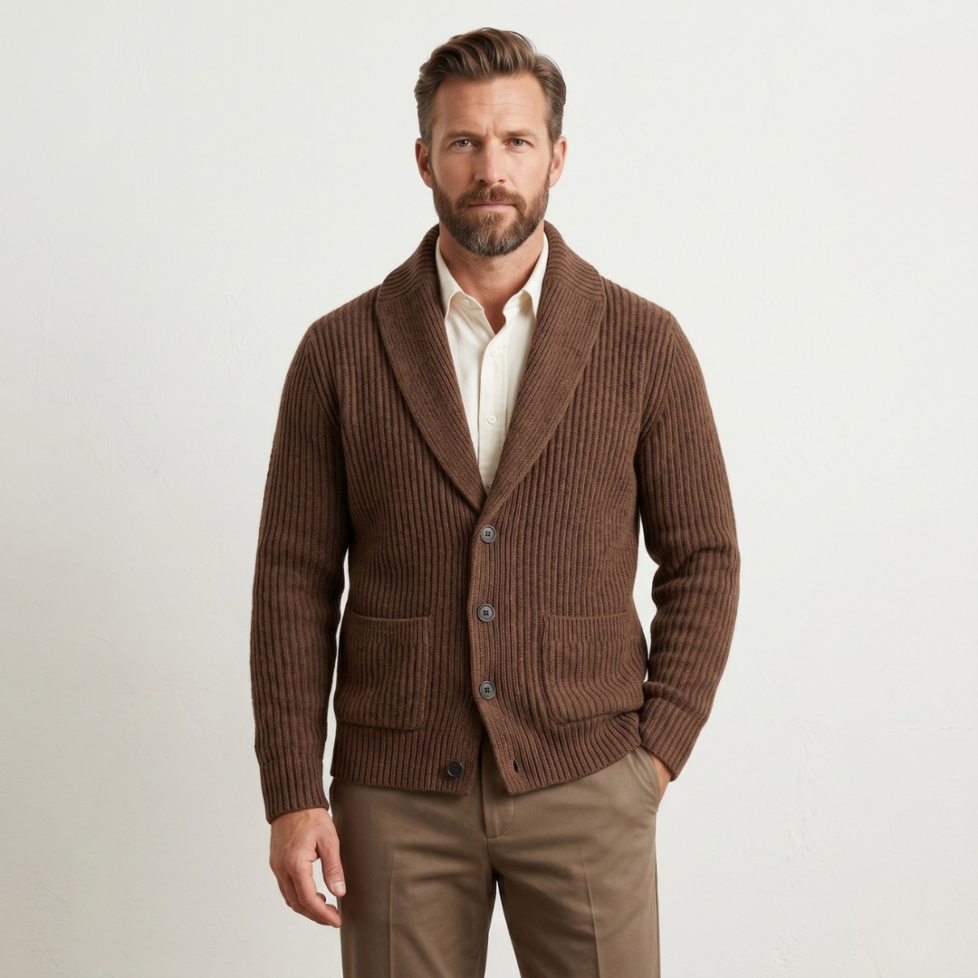 Freja Andersen | Herre Chunky knaplukning strikket Shawl krave cardigan