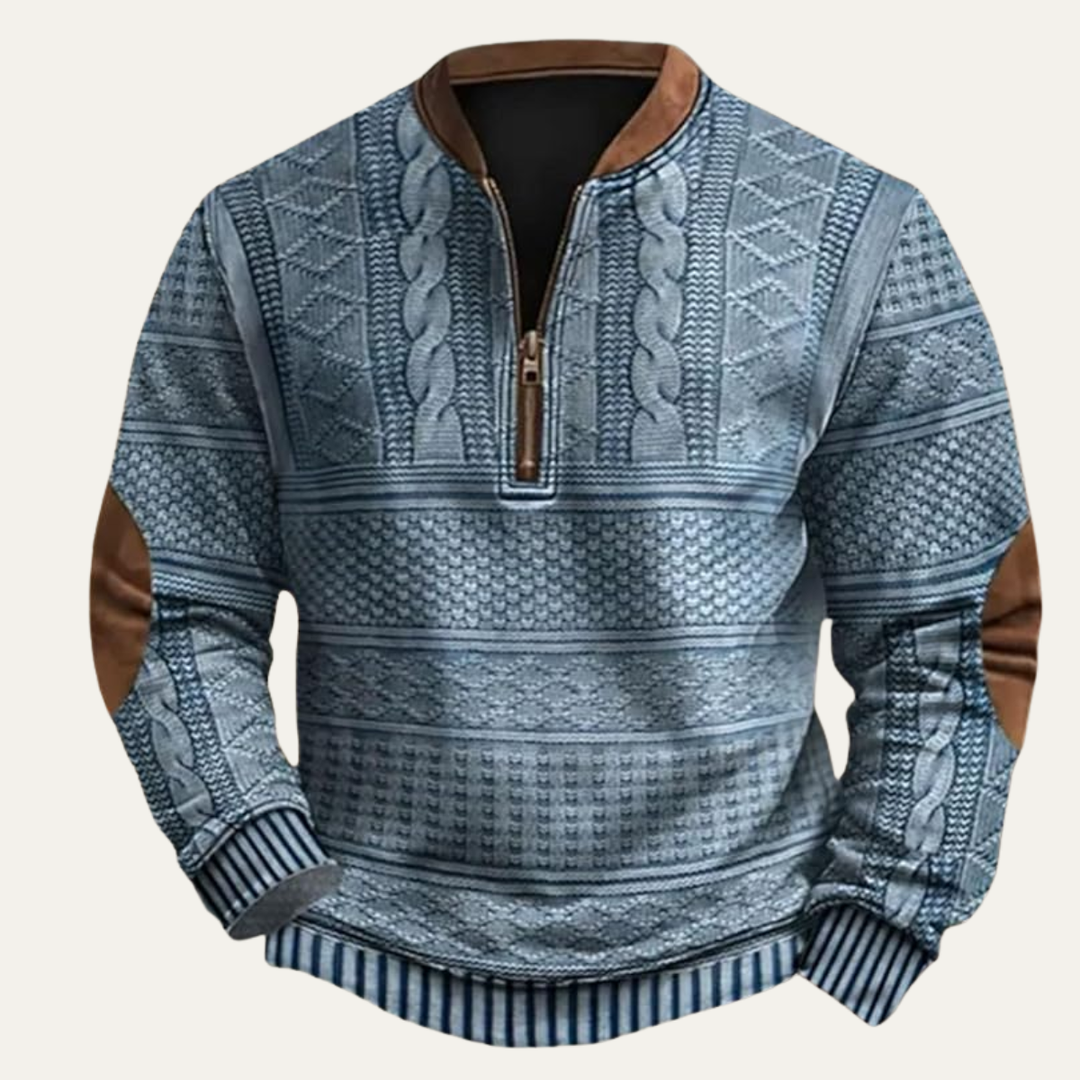 Freja Andersen | Herre afslappet Patterned halv lynlås trøje med Elbow Patches
