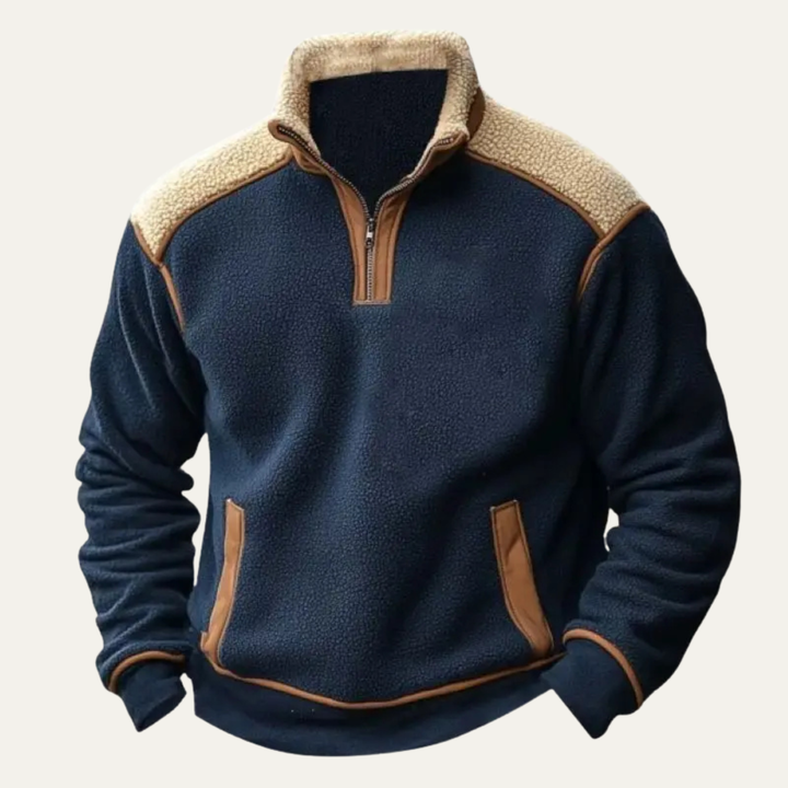 Willowfall | Herre varm farveblok sherpa-fleece halv lynlås trøje