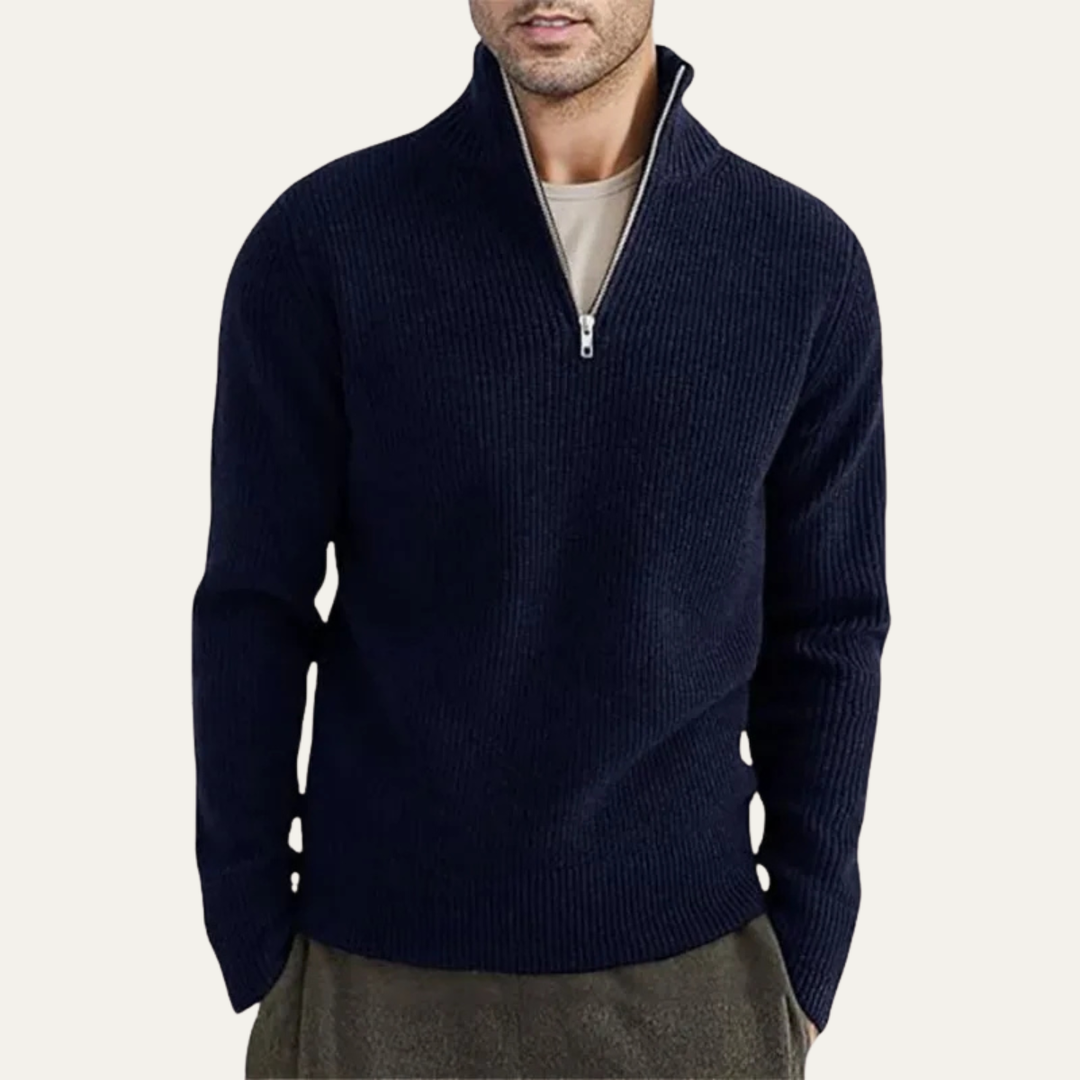 Hawkington | Herre Ribbed varm Mock Neck halv lynlås strik trøje