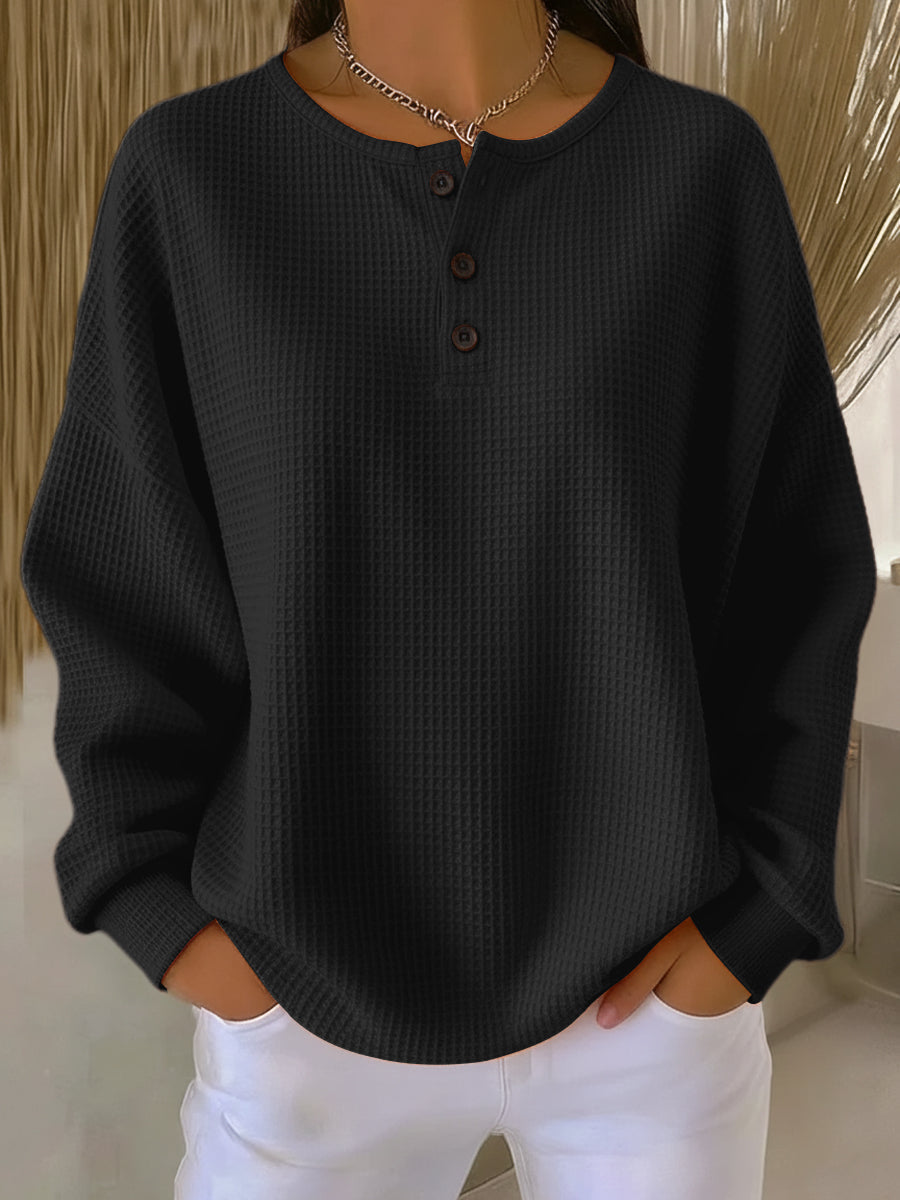 Mirabel™ | Hyggelig vaffel Henley sweatshirt — 4