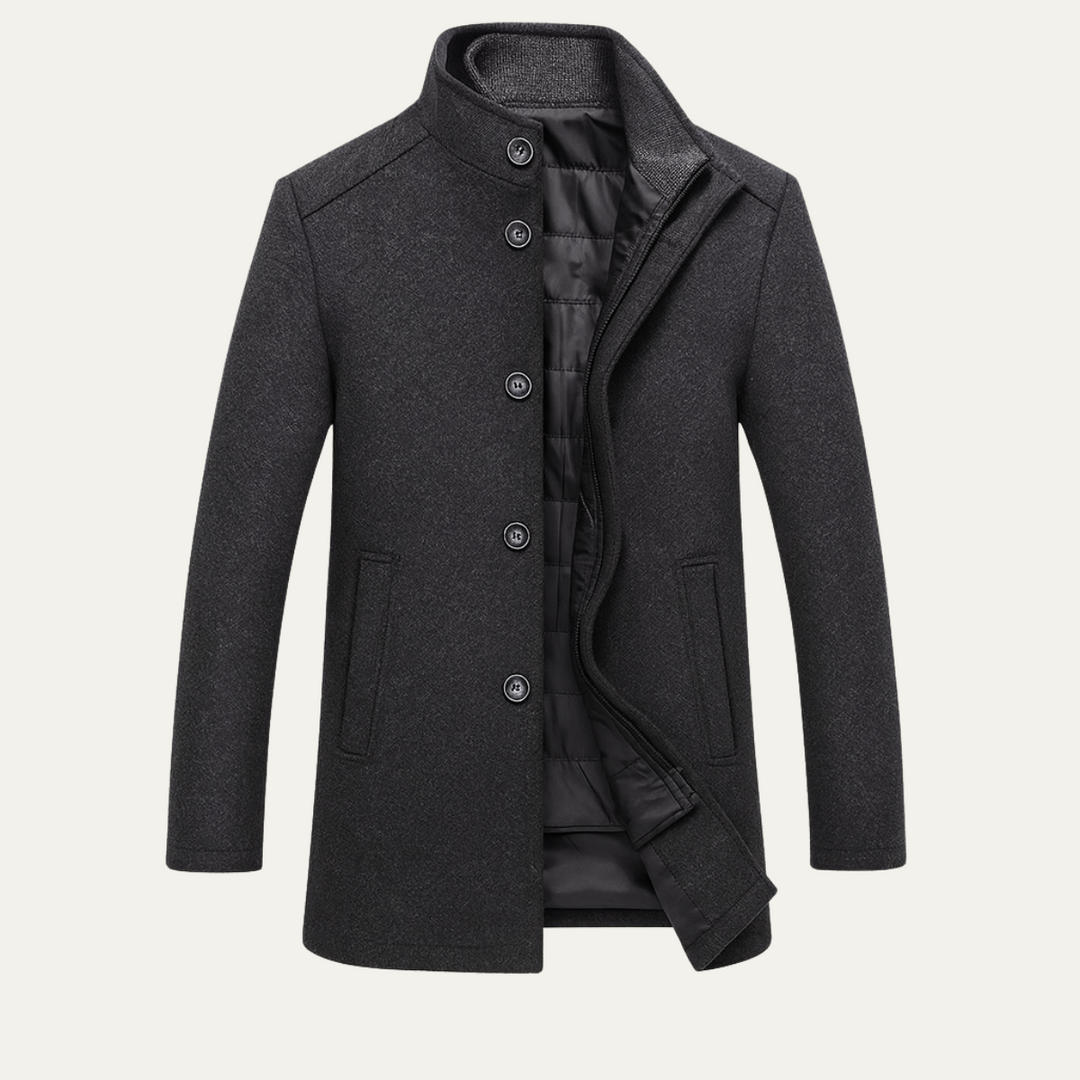 Freja Andersen | Herre uldblanding knaplukning frakke med varm Lining