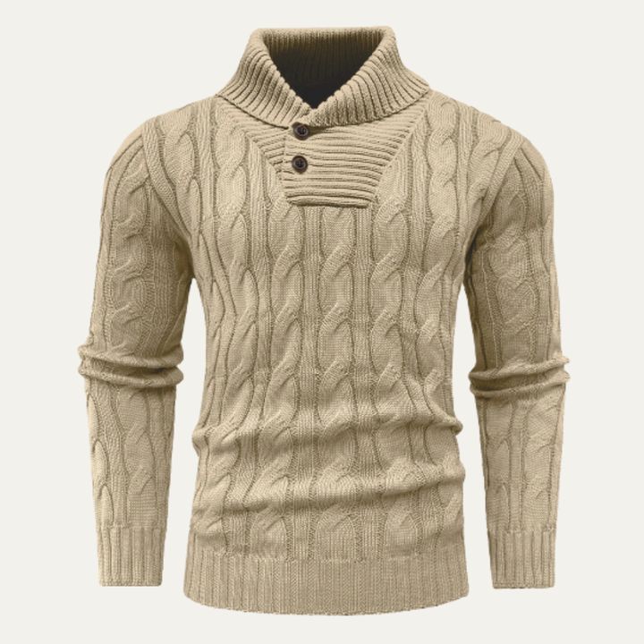 Bevagna | Herre kabelstrik Shawl krave knap Neck trøje