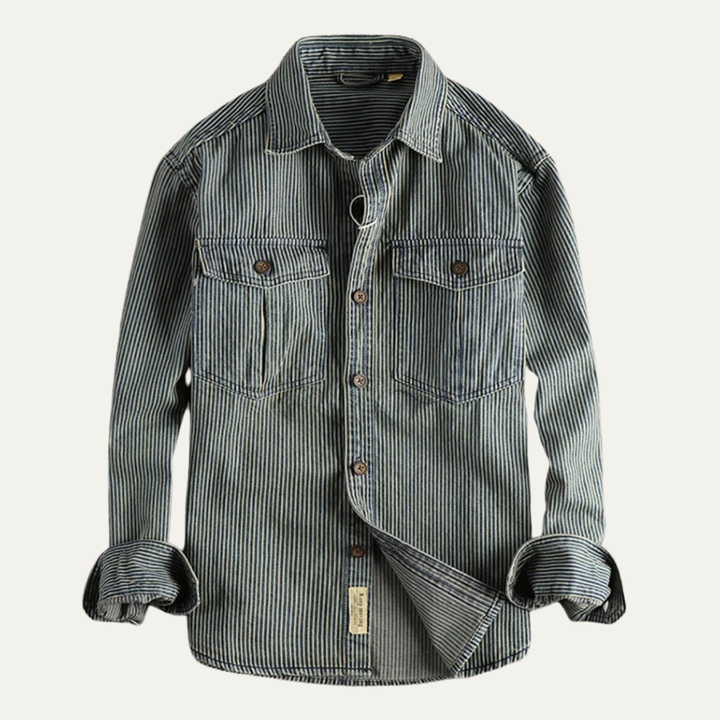 Freja Andersen | Herre afslappet vintage stribet denim skjortejakke