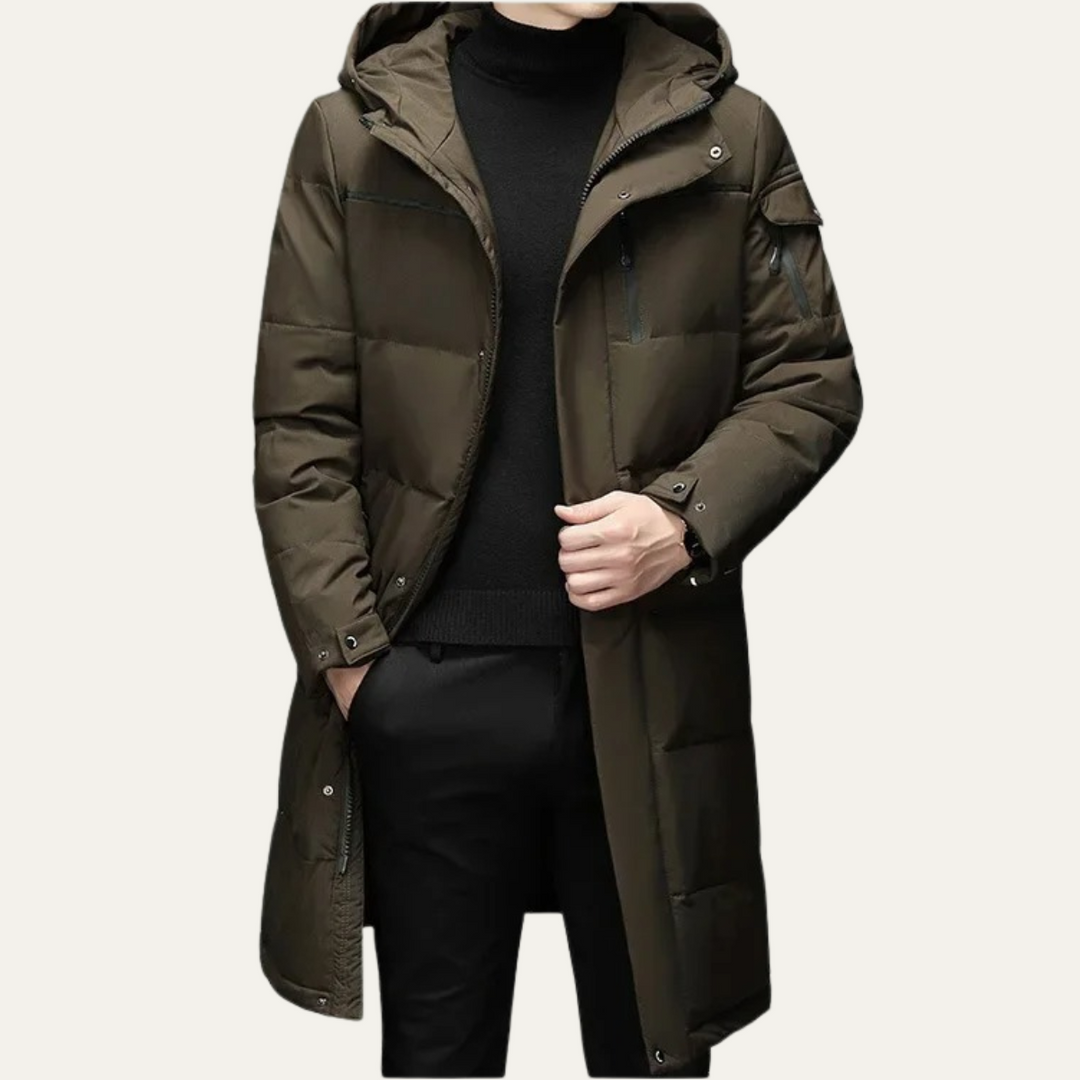 Freja Andersen | Herre Thermal Longline sort puffer frakke med Hood