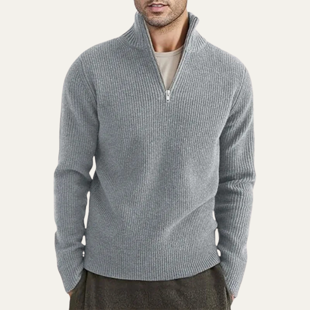 Hawkington | Herre Ribbed varm Mock Neck halv lynlås strik trøje