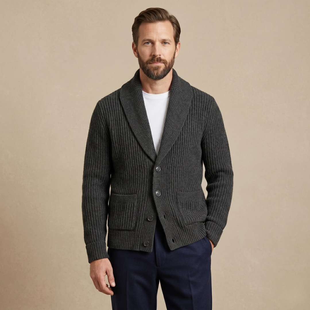 Freja Andersen | Herre Chunky knaplukning strikket Shawl krave cardigan