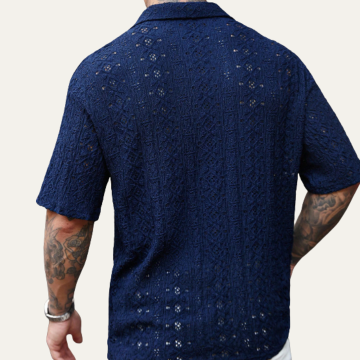 Glenridge Hill herre Bohemian Crochet Mesh hør skjorte - marineblå