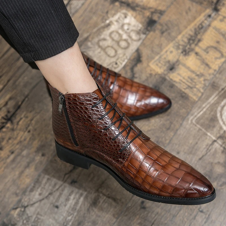 Orvieto | Herre Crocodile Pattern læder Ankle støvler - brun