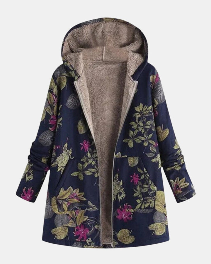 Freja Andersen | Marineblå Have Blomster Plush Frakke