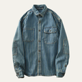 Freja Andersen | Herre vintage Washed lodrette striber denim skjortejakke | blå