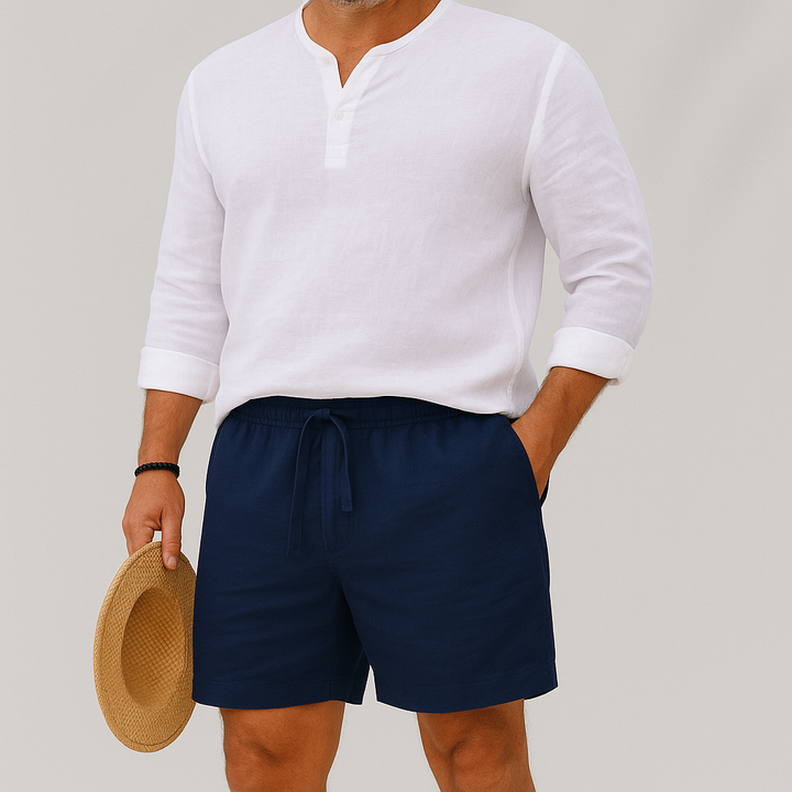 herre let afslappet pasform hør sommer shorts