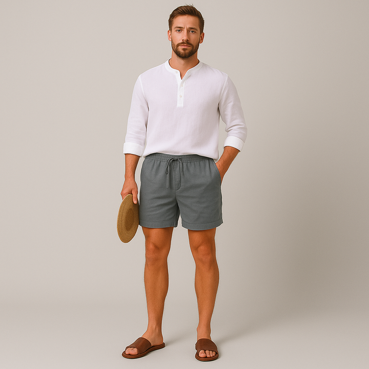 herre let afslappet pasform hør sommer shorts