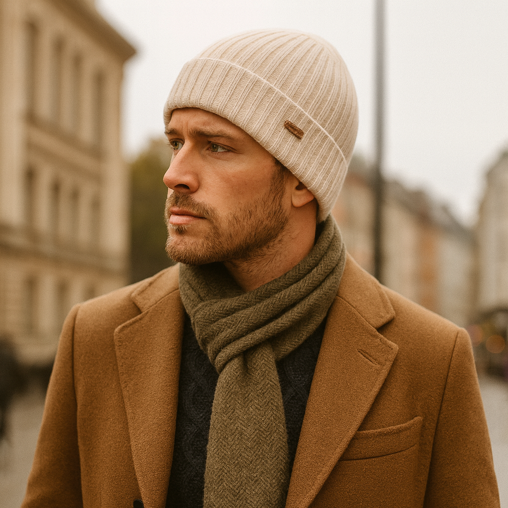 Freja Andersen | Herre Stylish ribstrikket kashmir Beanie