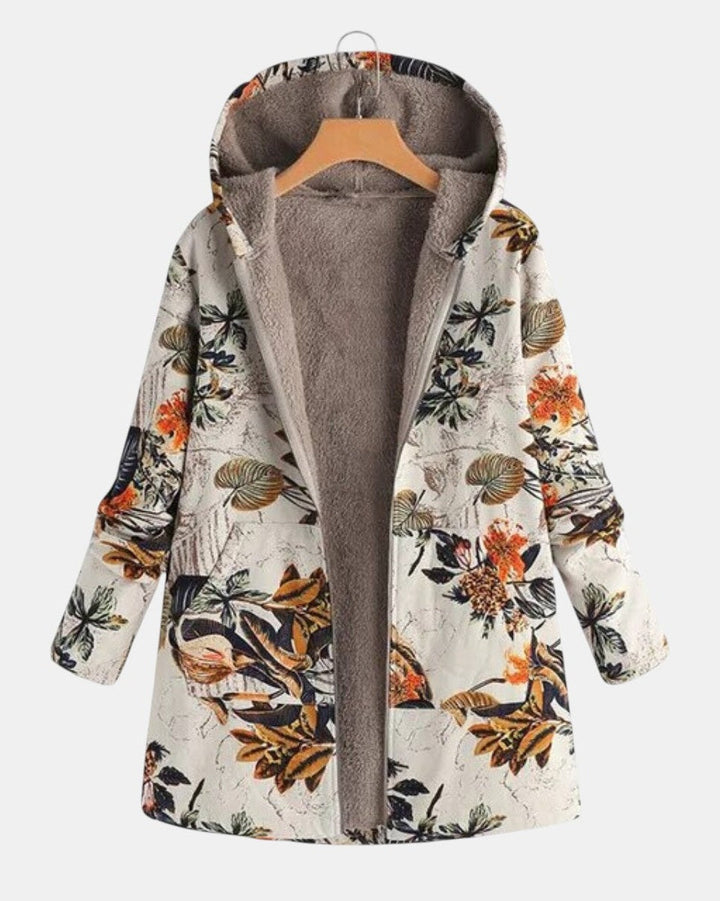 Freja Andersen | Boho blomstret sherpa Hættefrakke