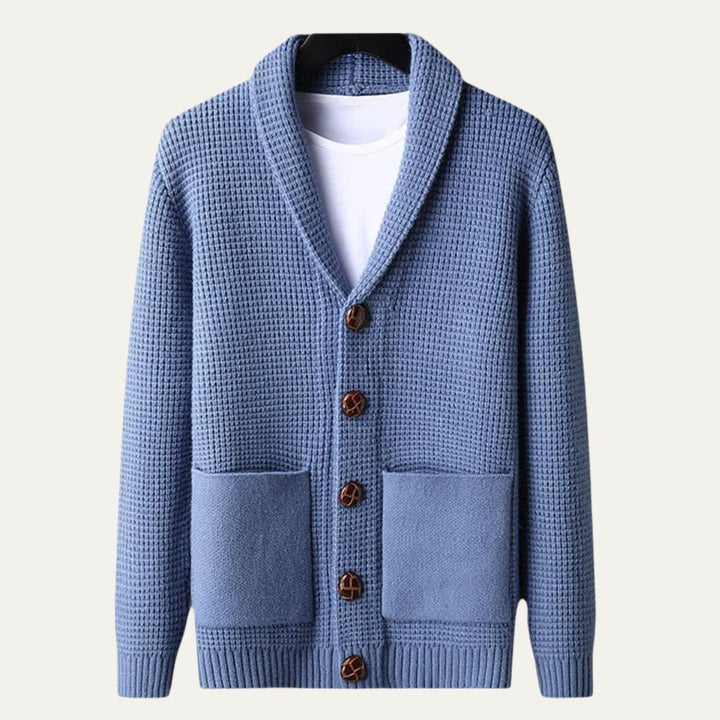 Freja Andersen | Herre knaplukning strikket Shawl krave cardigan