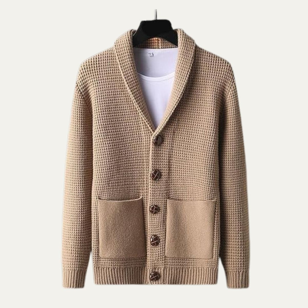 Freja Andersen | Herre knaplukning strikket Shawl krave cardigan