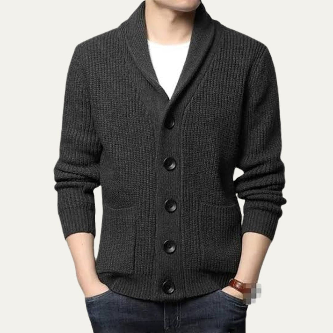 Freja Andersen | Herre knaplukning strikket Shawl krave cardigan
