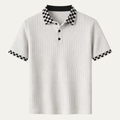 Freja Andersen | Herre tekstureret strik poloshirt med ternet krave