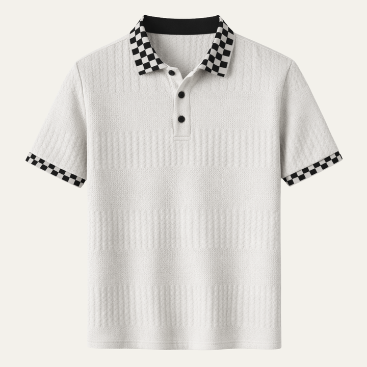 Freja Andersen | Herre tekstureret strik poloshirt med Checkered krave