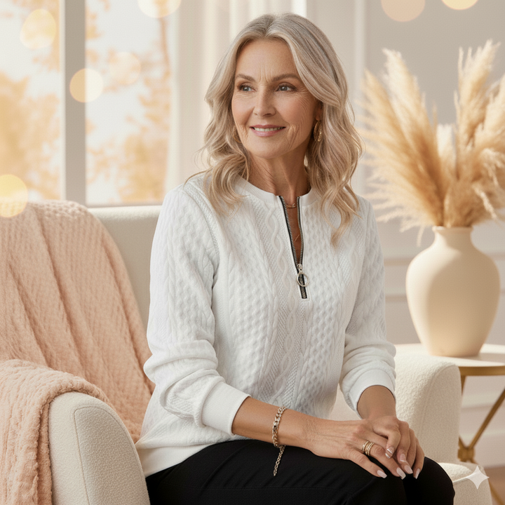 Amalie | Kabelstrikket sweater med lynlås — 1