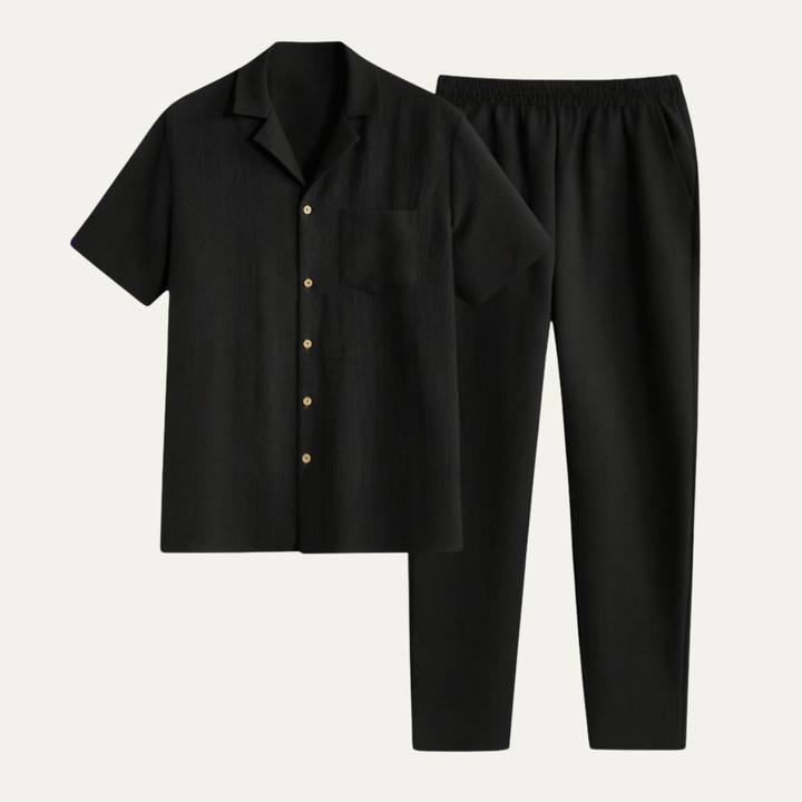 Bordeaux | Herre kortærmet knap skjorte & Elastic Waist bukser - afslappet Beach Outfit