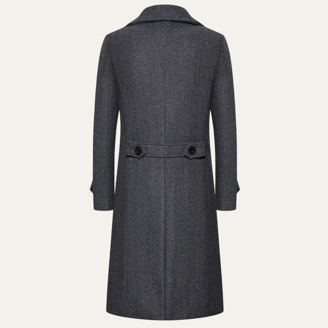 Freja Andersen | Herre lang dobbeltknappet uld trenchcoat
