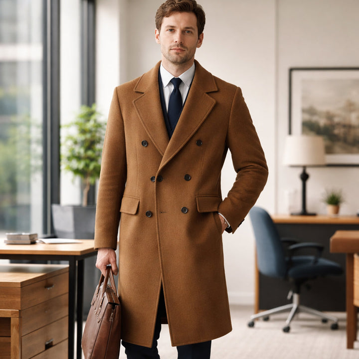 Freja Andersen | Herre Elegant lang dobbeltknappet trenchcoat