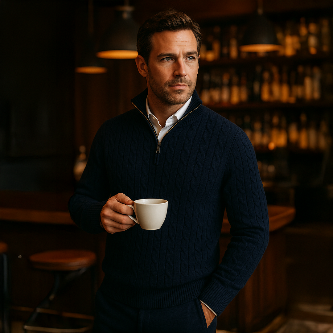 St. Moritz kabelstrik Zipper trøje til mænd - Old Money Style