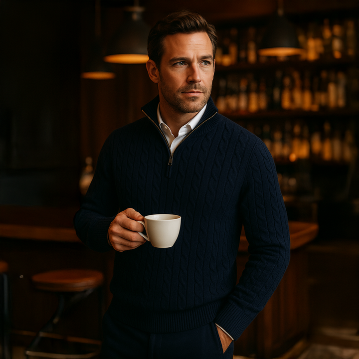 St. Moritz kabelstrik Zipper trøje til mænd - Old Money Style