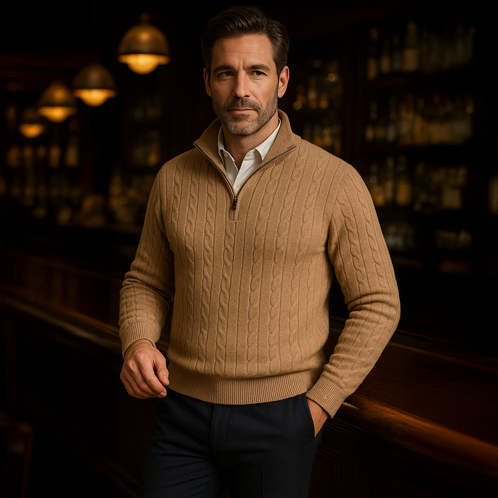 St. Moritz kabelstrik Zipper trøje til mænd - Old Money Style