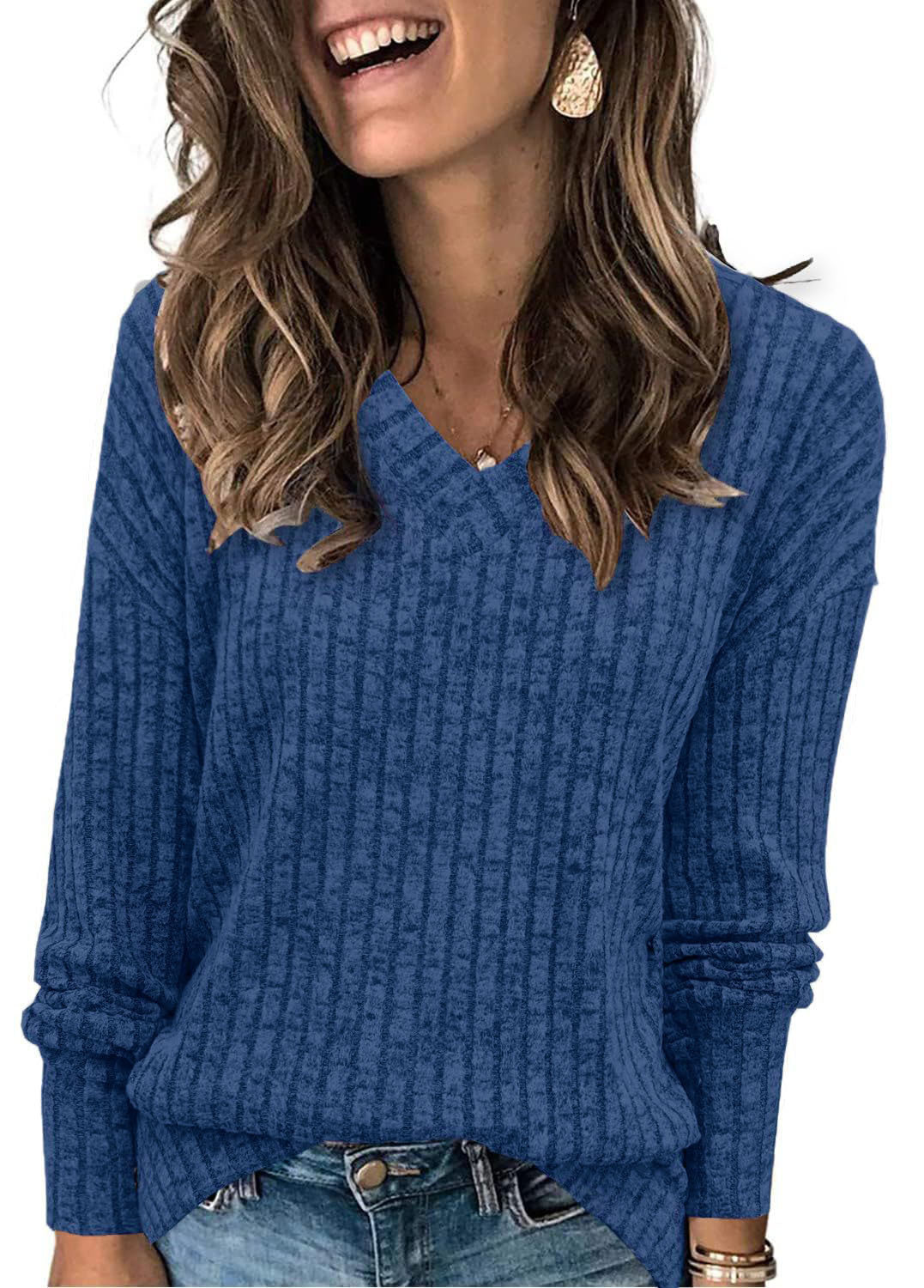 EVELYN™ | Kvinder V-hals Oversized let striktrøje — 3