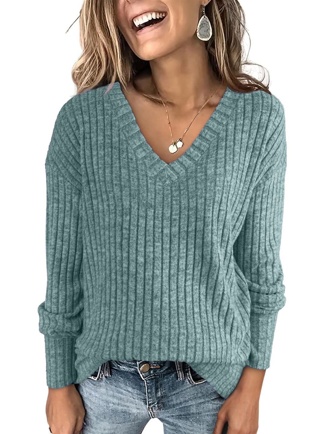 EVELYN™ | Kvinder V-hals Oversized let striktrøje — 11