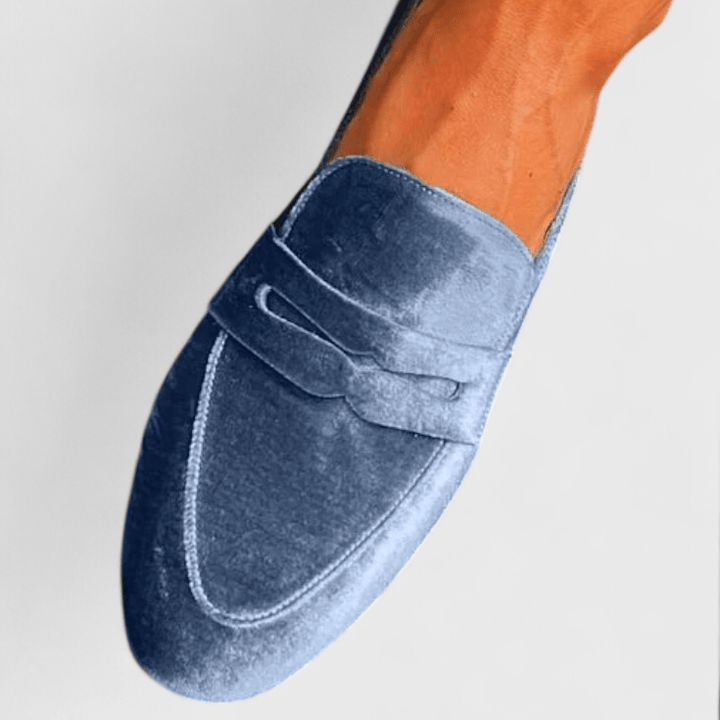 Olivia | Fløjlblå loafers